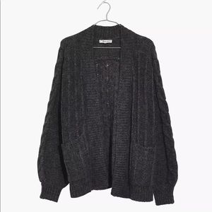 Madewell Bubble-Sleeve Cableknit Cardigan Sweater